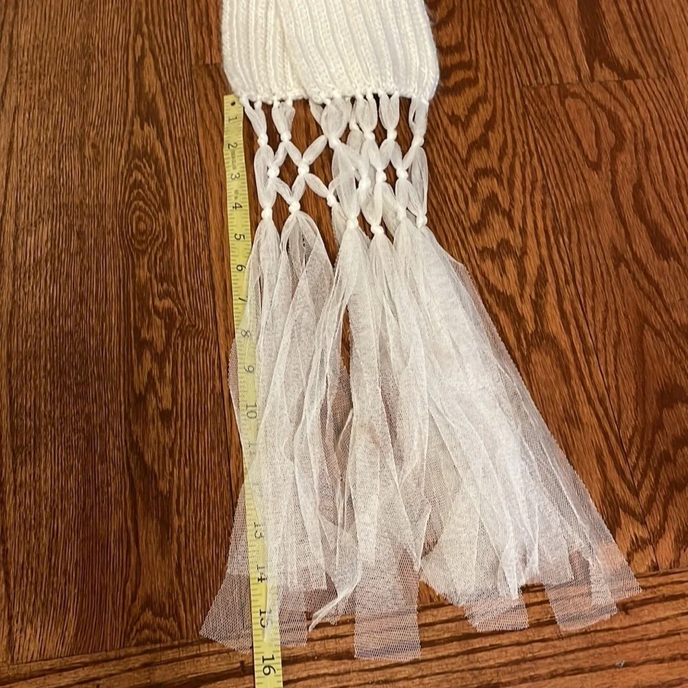 SISLEY women’s EXRA LONG WHITE bridal scarf with tulle fringe approx 100 inches